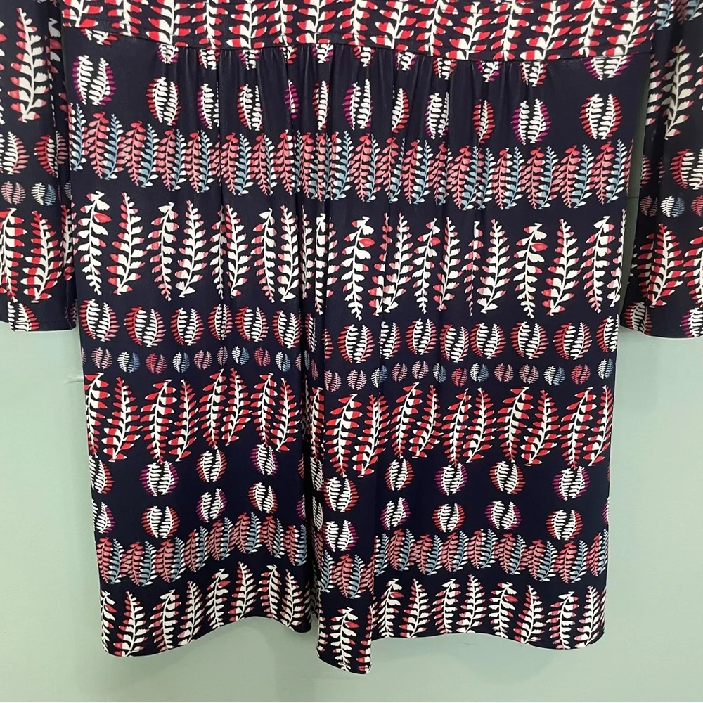 Tory Burch Viscose Fantasy‎ Printed Dress Navy Blue Long Sleeve V Neck Medium